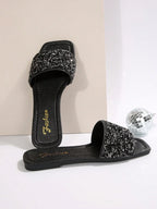 Rhinestone & Faux Pearl Decorated Mule Sandals shein