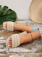 Rhinestone & Faux Pearl Decorated Mule Sandals shein