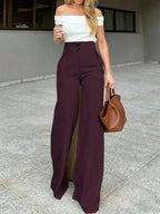 Versatile Solid Color Elegant High Waist Wide Leg Pants shein