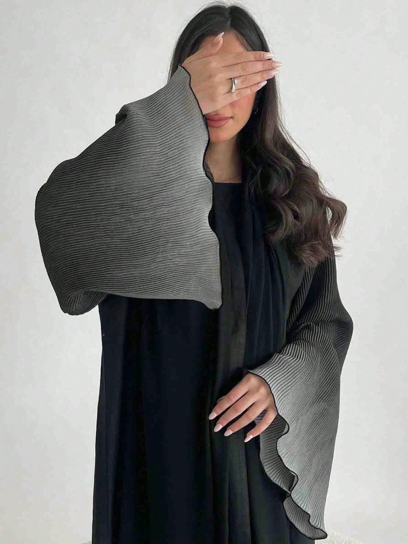 Elegant Women's Long Abaya With Pleated Bell Sleeves shein