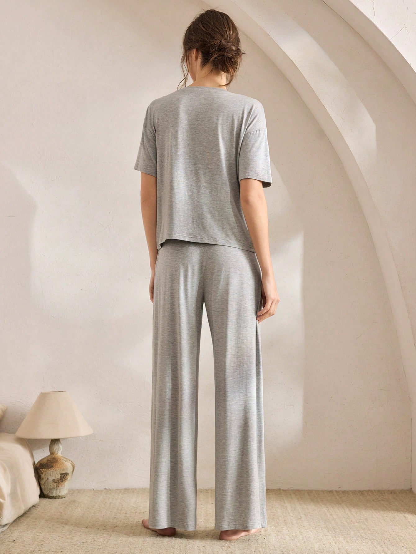 Ocili Comfortable Silky Short Sleeve & Pants Pajama Set