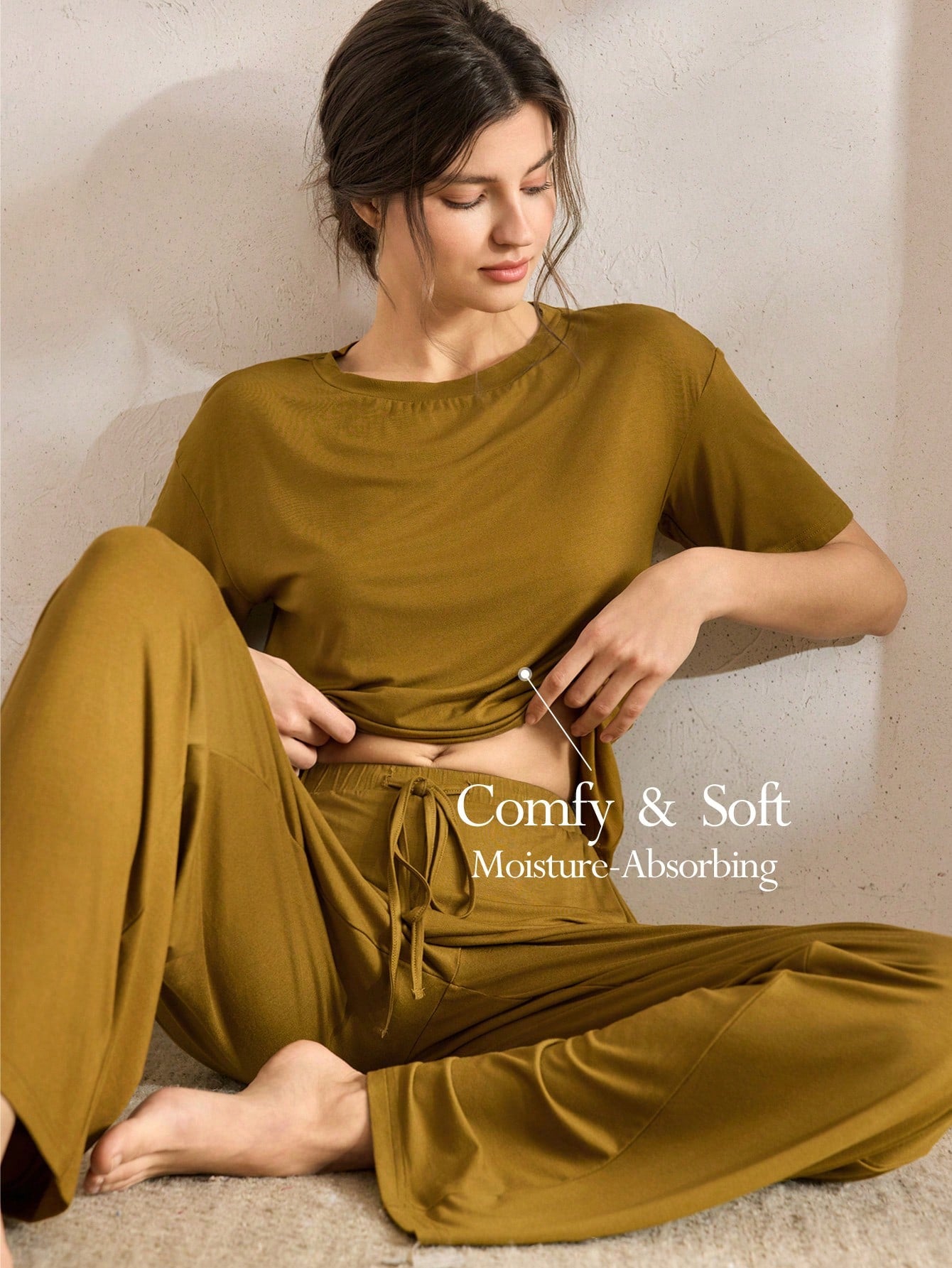 Ocili Comfortable Silky Short Sleeve & Pants Pajama Set