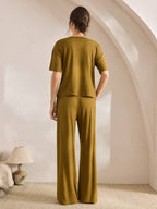 Ocili Comfortable Silky Short Sleeve & Pants Pajama Set