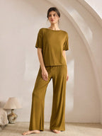 Ocili Comfortable Silky Short Sleeve & Pants Pajama Set
