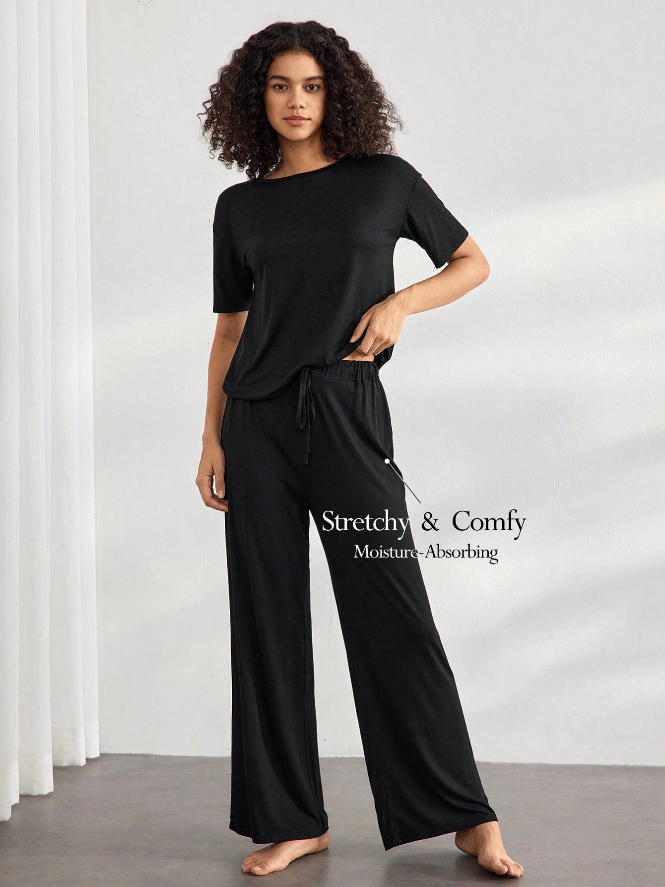 Ocili Comfortable Silky Short Sleeve & Pants Pajama Set