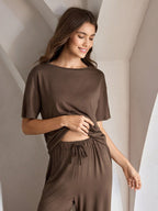 Ocili Comfortable Silky Short Sleeve & Pants Pajama Set