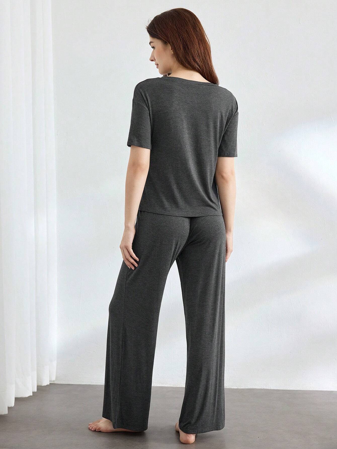 Ocili Comfortable Silky Short Sleeve & Pants Pajama Set