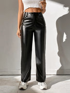 PETITE High Waist PU Straight Leg Dress Pants Pants shein