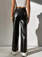 PETITE High Waist PU Straight Leg Dress Pants Pants shein
