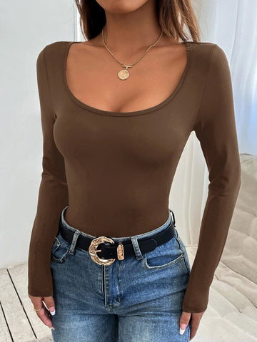 PETITE Scoop Neck Slim Fit Tee shein