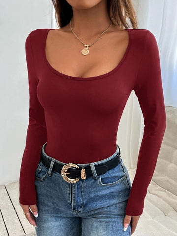 PETITE Scoop Neck Slim Fit Tee shein