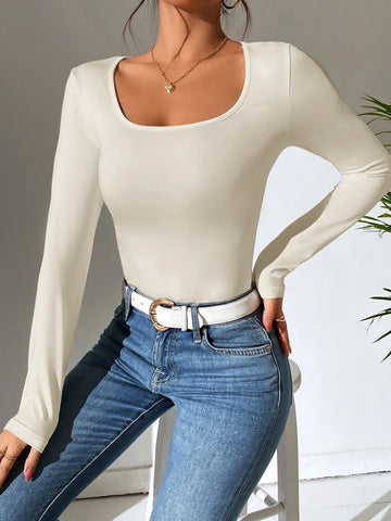 PETITE Scoop Neck Slim Fit Tee shein