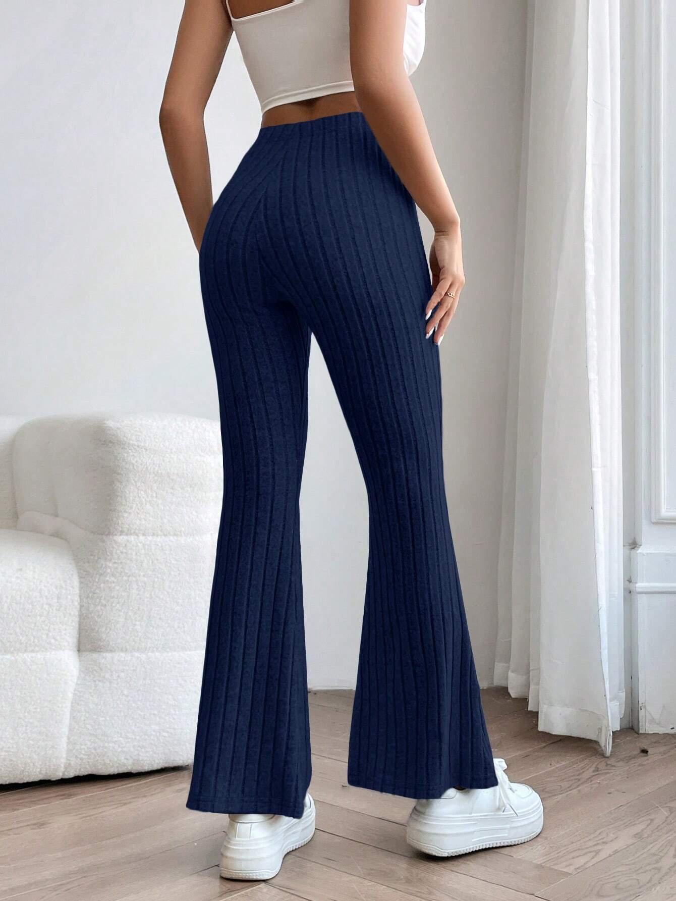 PETITE Solid Flare Leg Pants shein