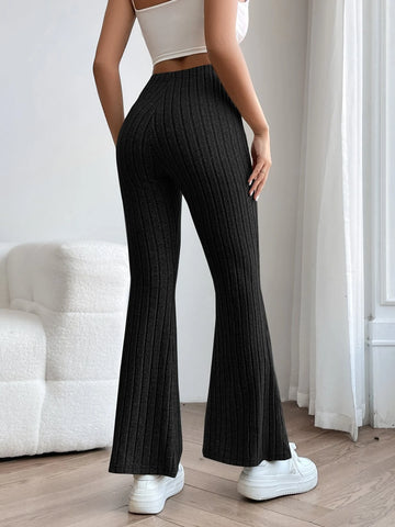 PETITE Solid Flare Leg Pants shein