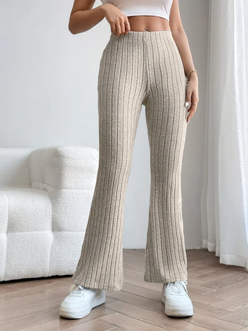 PETITE Solid Flare Leg Pants shein