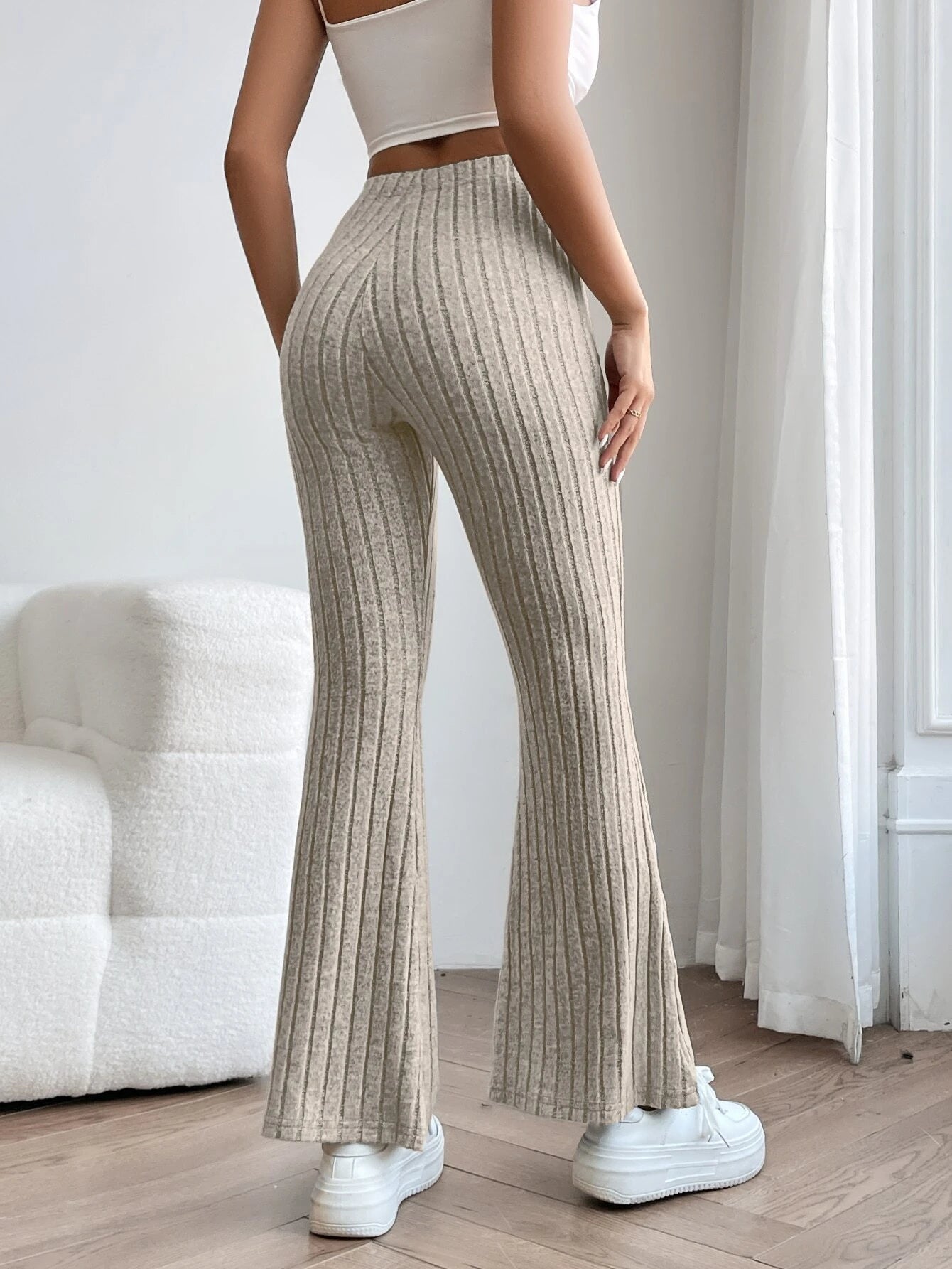 PETITE Solid Flare Leg Pants shein