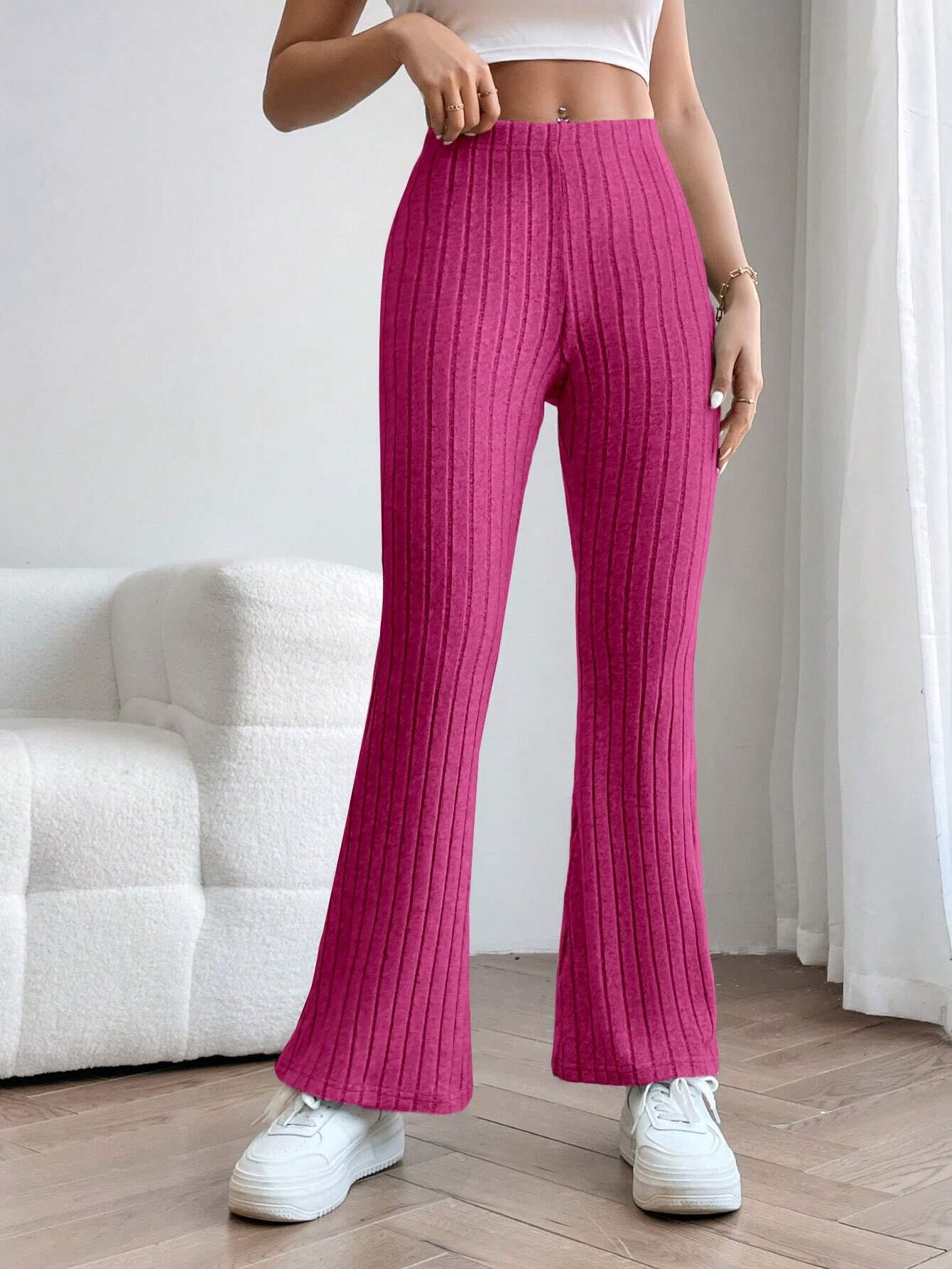 PETITE Solid Flare Leg Pants shein