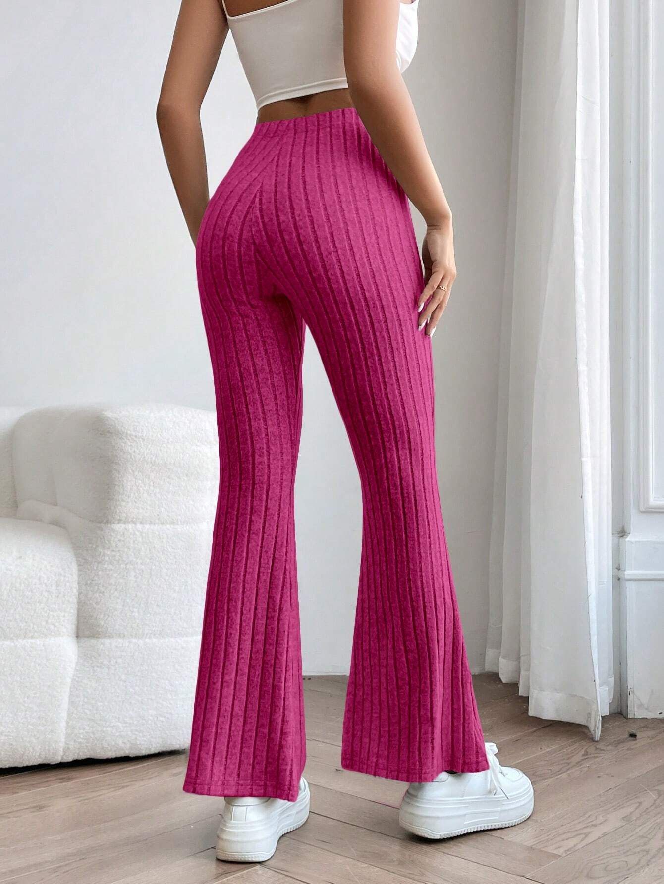 PETITE Solid Flare Leg Pants shein