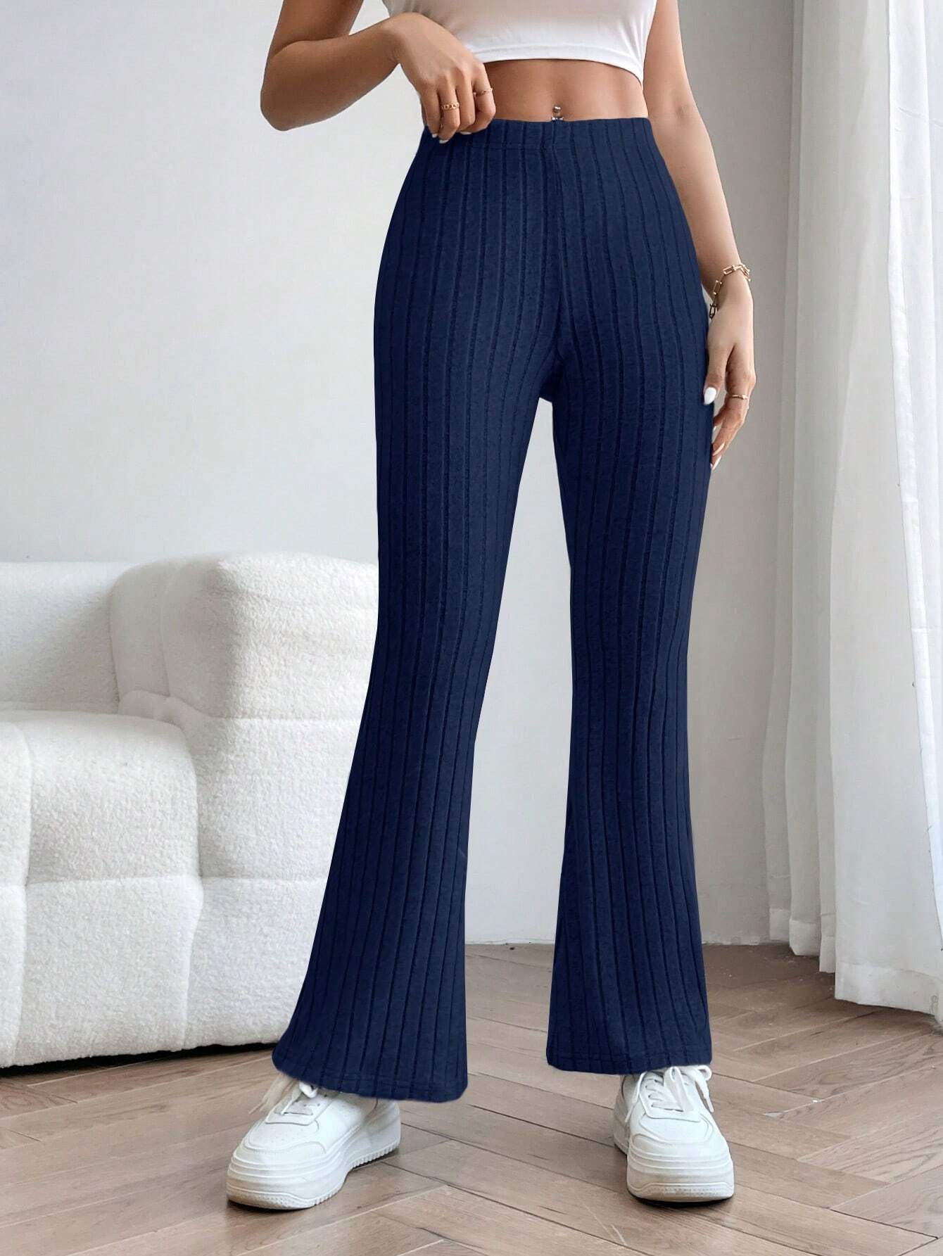 PETITE Solid Flare Leg Pants shein