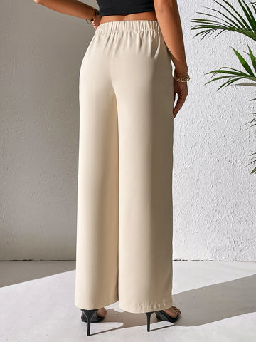 PETITE Solid Wide Leg Pants shein