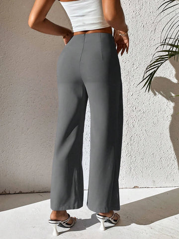 PETITE Twist Front Solid Pants shein