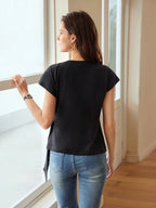 PREMIUM KNOT FRONT CAP SLEEVE T-SHIRT shein