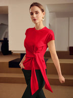 PREMIUM KNOT FRONT CAP SLEEVE T-SHIRT shein