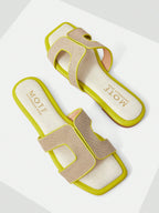 PREMIUM SQUARE TOE CONTRAST TRIM FLAT SANDALS shein