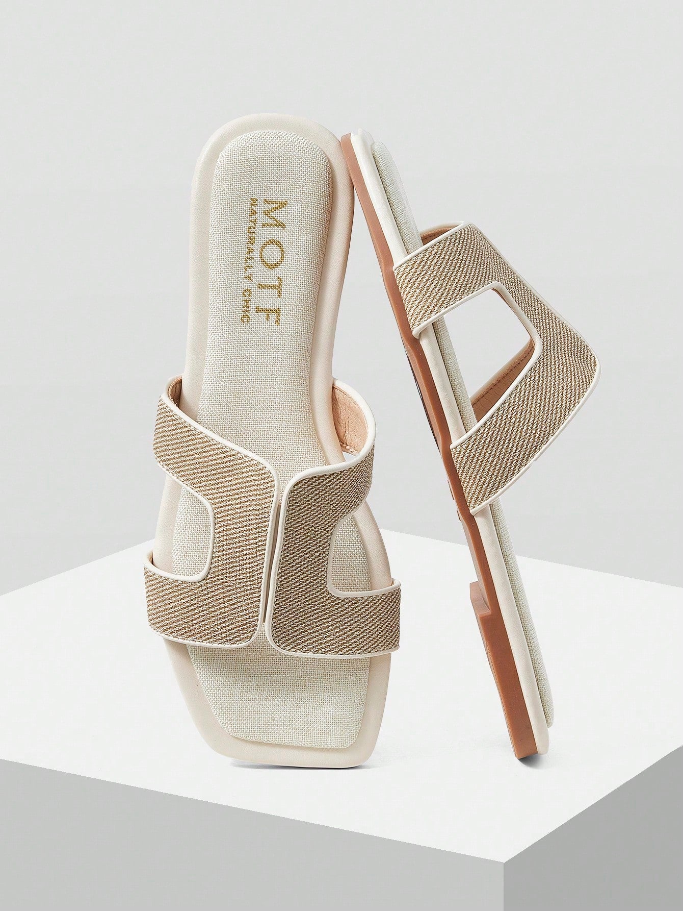 PREMIUM SQUARE TOE CONTRAST TRIM FLAT SANDALS shein