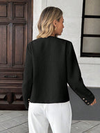 Elegant French Style Woven Round Neck Long Sleeve Regular Fit Green Jacket