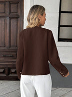 Elegant French Style Woven Round Neck Long Sleeve Regular Fit Green Jacket