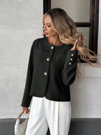 Elegant French Style Woven Round Neck Long Sleeve Regular Fit Green Jacket