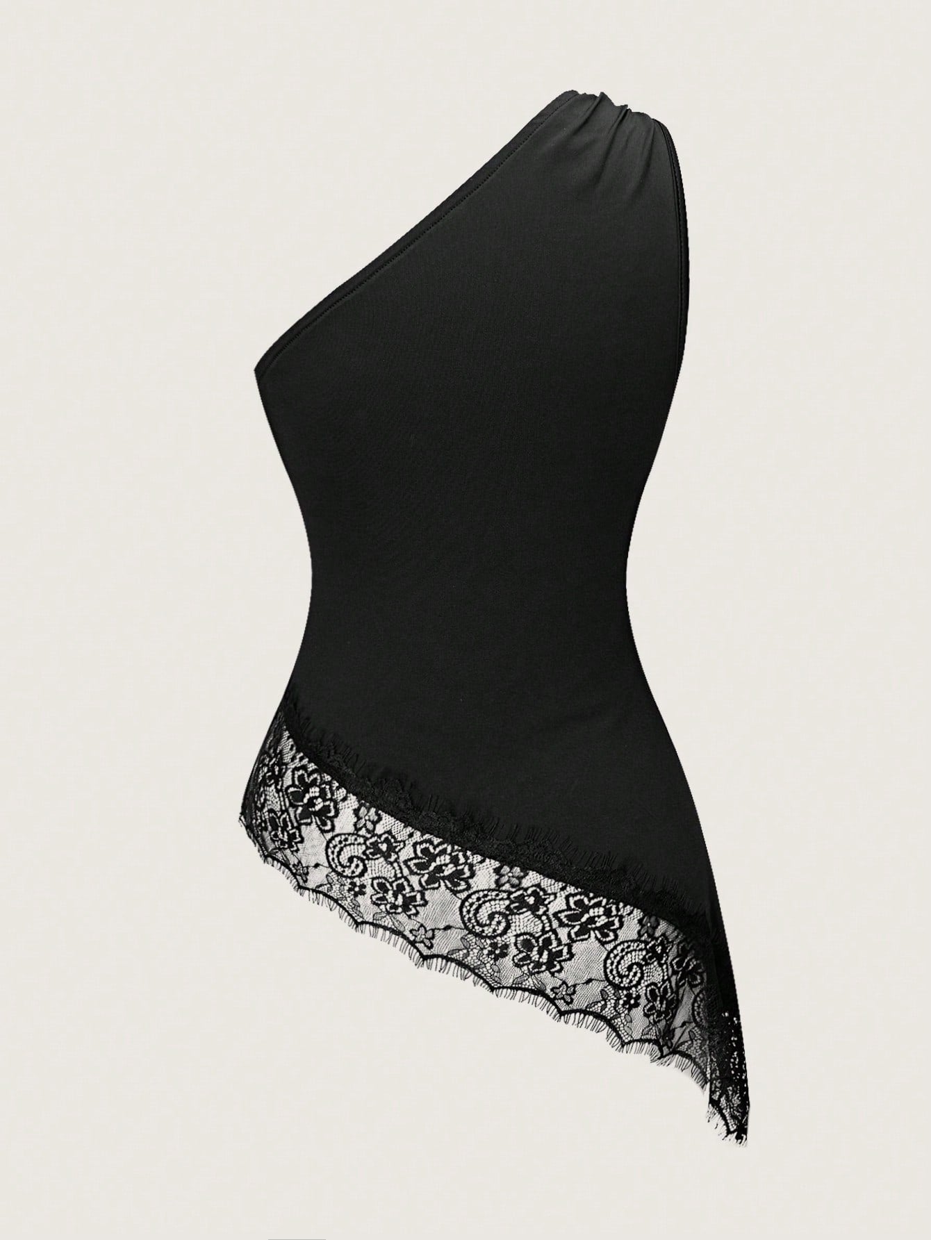 One-Shoulder Metal Lace Patchwork Asymmetric Hem Camisole shein
