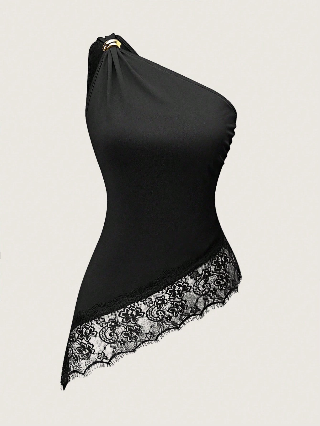 One-Shoulder Metal Lace Patchwork Asymmetric Hem Camisole shein