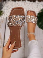 Women's Brown Square Toe Flat Sandals shein