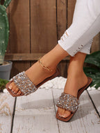 Women's Brown Square Toe Flat Sandals shein