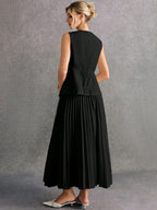 Women Front Button Sleeveless Minimalist Blouse And Mini Skirt Suit shein