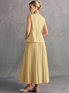 Women Front Button Sleeveless Minimalist Blouse And Mini Skirt Suit shein