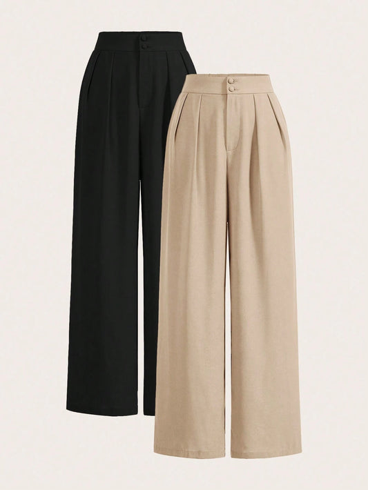 Wide Leg Pants High Waist Fold Pleated