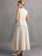 Women Front Button Sleeveless Minimalist Blouse And Mini Skirt Suit shein