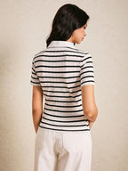 Poéselle Women's Front Button Short Sleeve Striped Casual Blouse shein