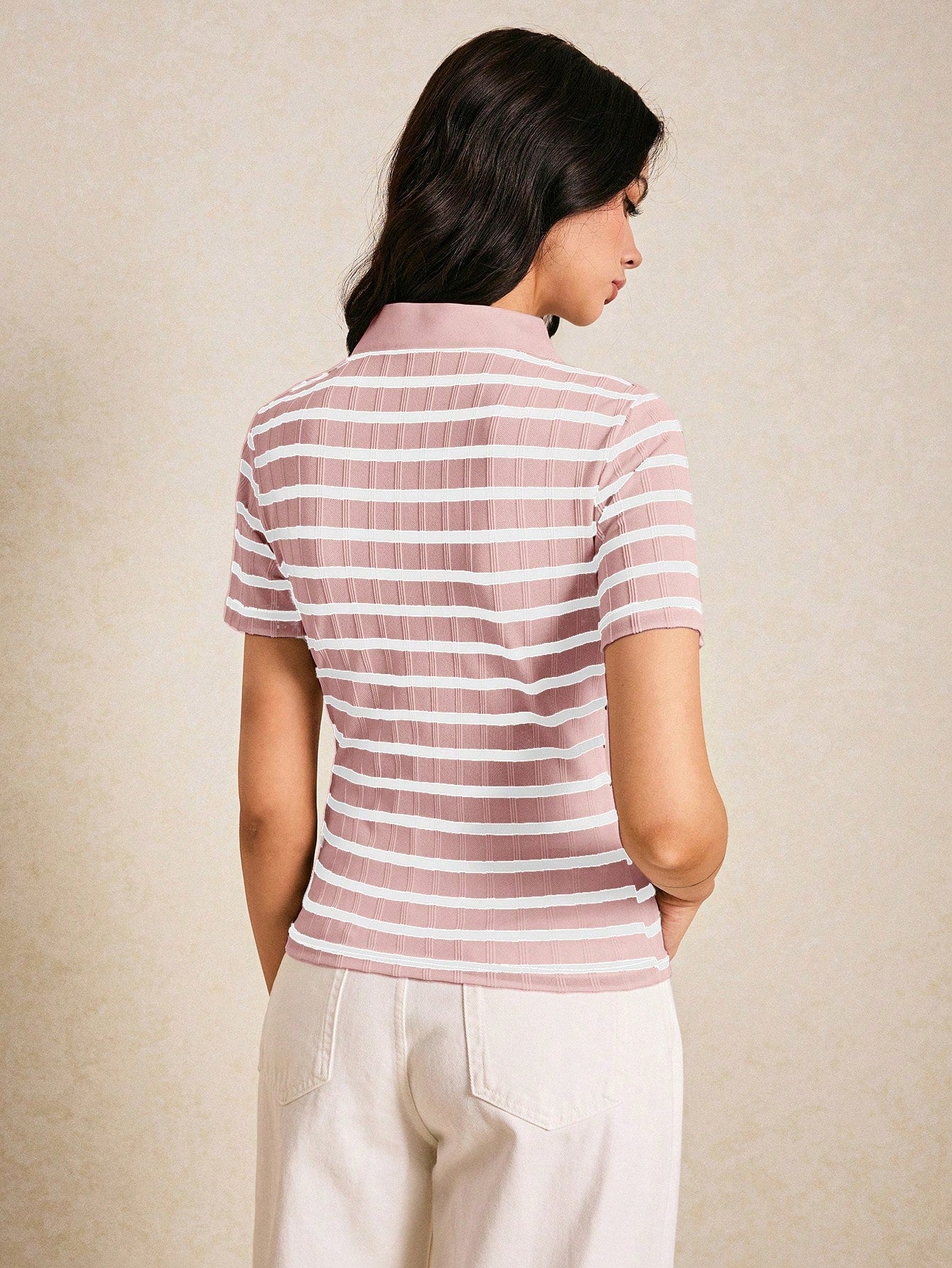 Poéselle Women's Front Button Short Sleeve Striped Casual Blouse shein