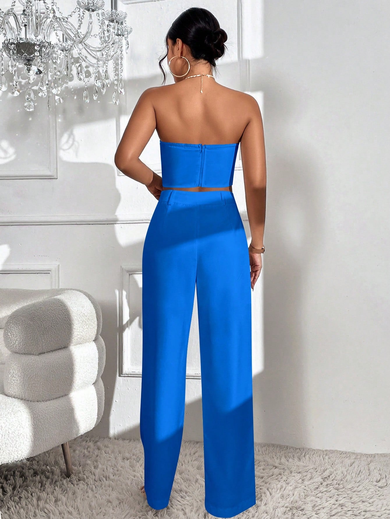 Privé Bow Front Crop Tube Top & Wide Leg Pants shein