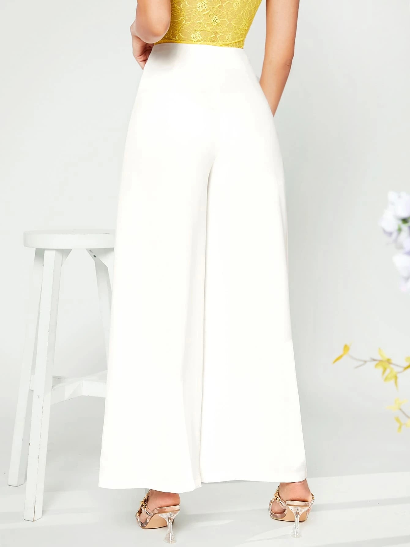 Privé Button Detail Wide Leg Pants shein