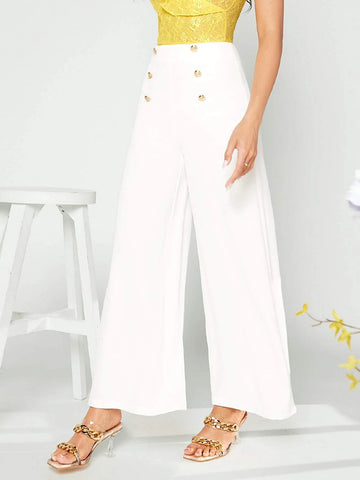 Privé Button Detail Wide Leg Pants shein