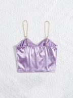Privé Chain Detail Silky Bustier Cami Crop Top shein