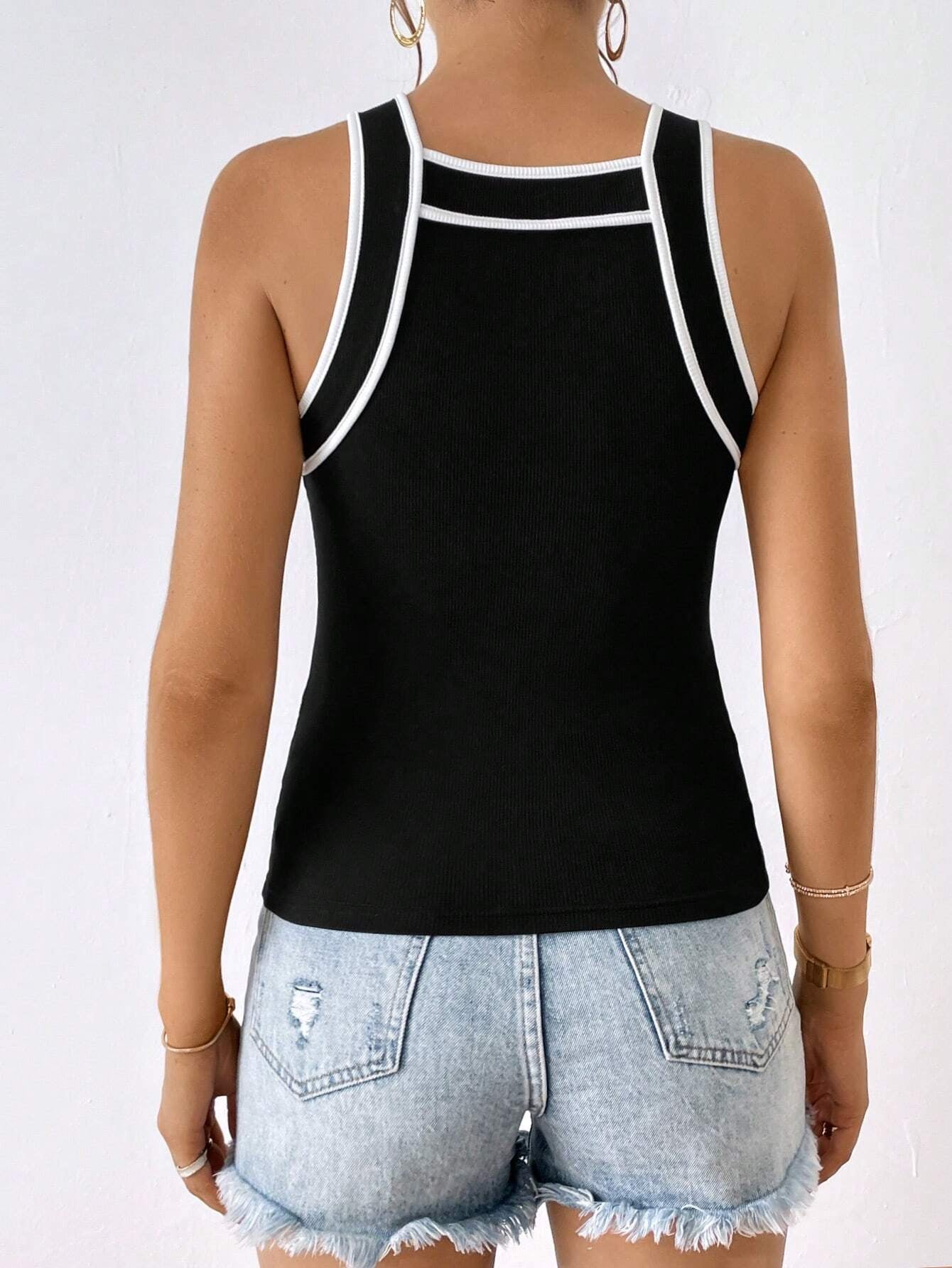 Privé Contrast Binding Tank Top shein