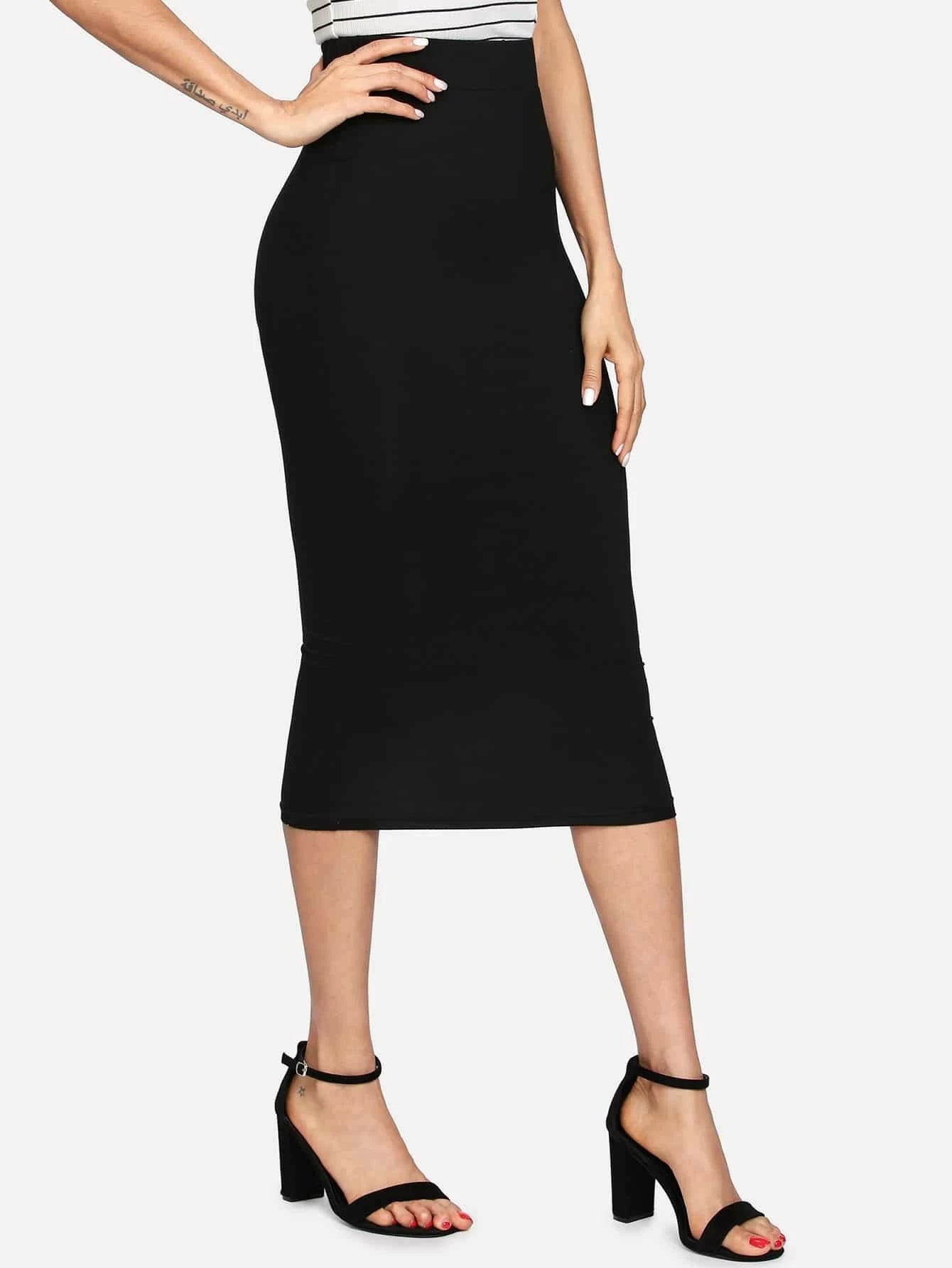 Privé Elastic Waist Jersey Pencil Skirt shein