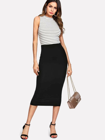 Privé Elastic Waist Jersey Pencil Skirt shein