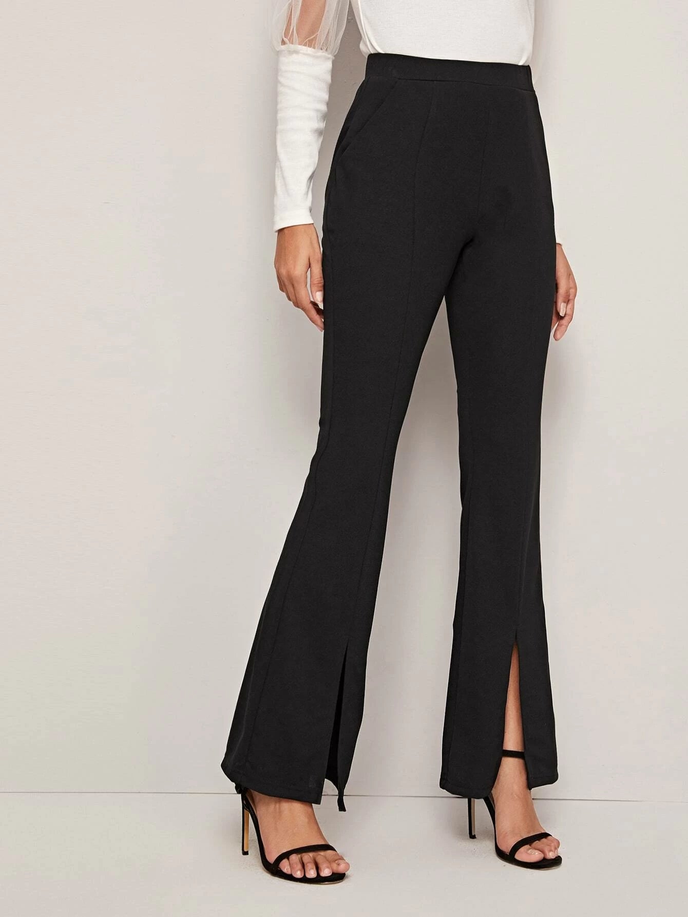 Privé High Waist Slit Hem Flare Leg Pants shein